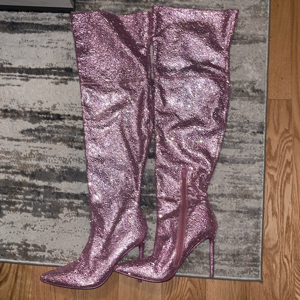 Steve Madden rhinestone knee high boots.